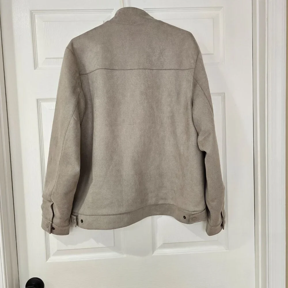 New Robert Graham Vegan Suede Bomber Jacket‎ Zip Front Taupe Large MSRP $248 NWT
